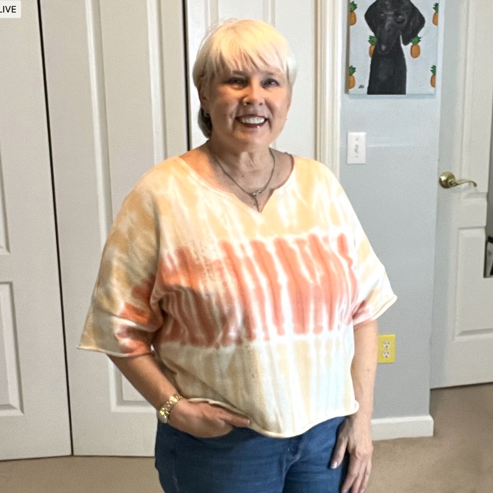 Tie-Dye Cropped Sweatshirt, Comfy Boho Short Sleeve Lounge Top, XL